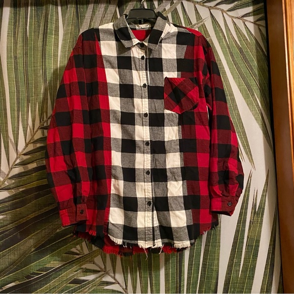 Steve Madden Mixed Flannel Button Down - Picture 1 of 5